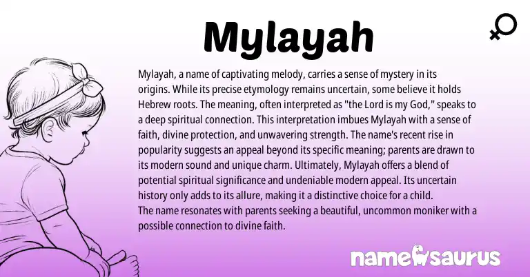 Infographic about Mylayah name meaning, Mylayah is a name from Hebrew origin(s).