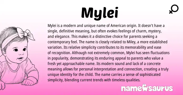 Infographic about Mylei name meaning, Mylei is a name from English, American origin(s).