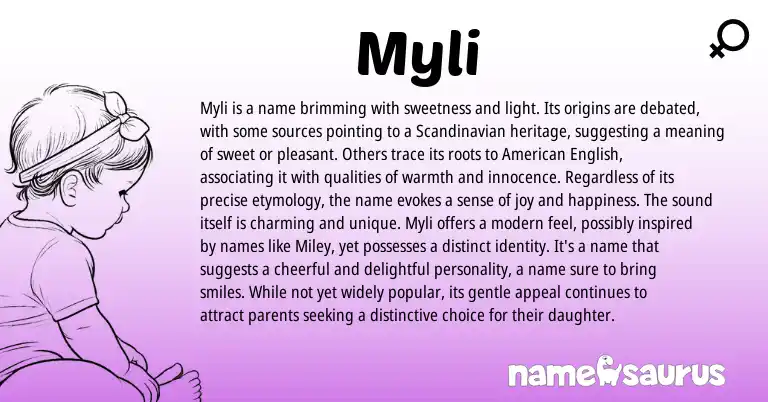 Infographic about Myli name meaning, Myli is a name from Scandinavian origin(s).
