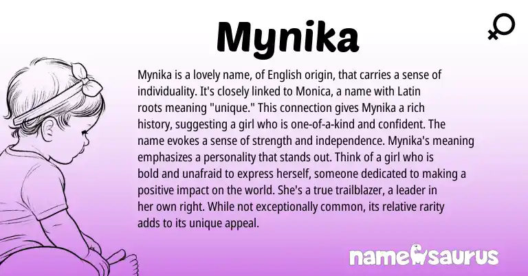 Infographic about Mynika name meaning, Mynika is a name from Latin origin(s).