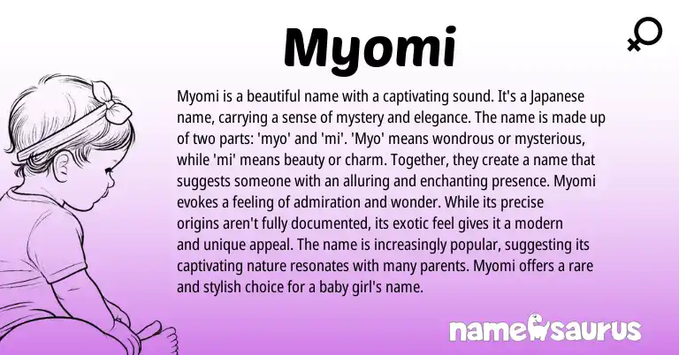 Infographic about Myomi name meaning, Myomi is a name from Japanese origin(s).