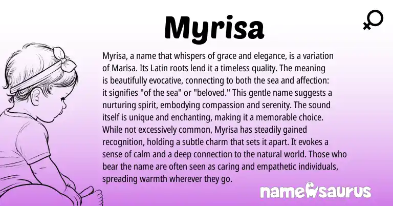 Infographic about Myrisa name meaning, Myrisa is a name from Latin origin(s).