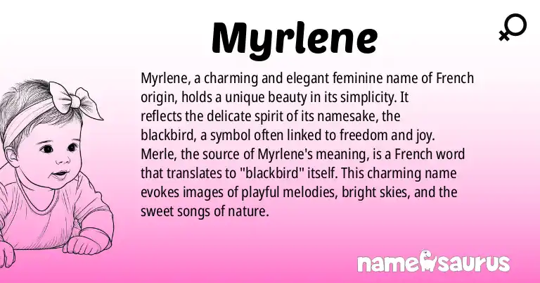 Infographic about Myrlene name meaning, Myrlene is a name from French origin(s).