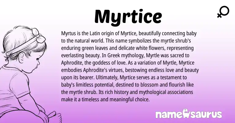 Infographic about Myrtice name meaning, Myrtice is a name from Latin, Greek origin(s).