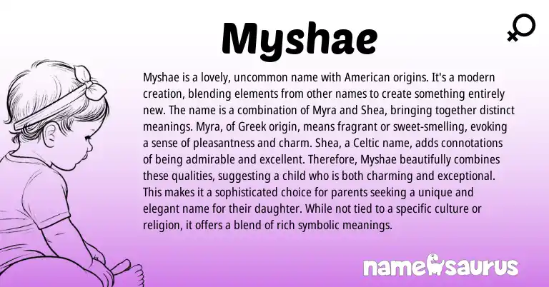 Infographic about Myshae name meaning, Myshae is a name from American, Celtic, Greek origin(s).