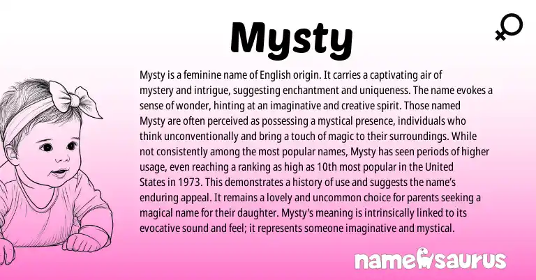 Infographic about Mysty name meaning, Mysty is a name from English origin(s).
