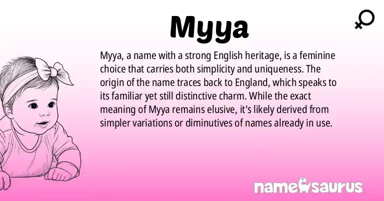 Infographic about Myya name meaning, Myya is a name from English origin(s).