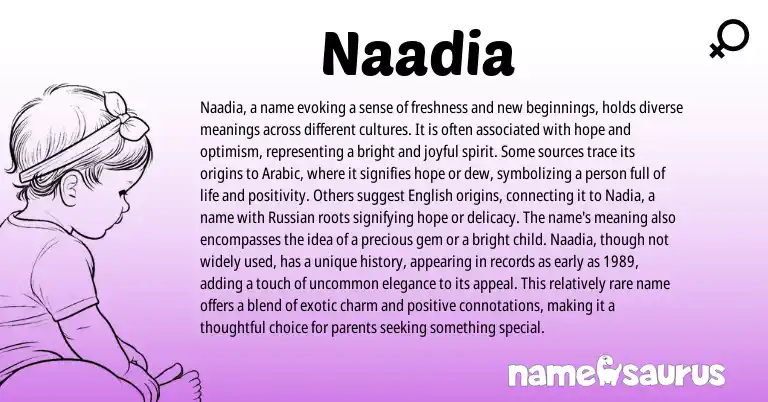 Infographic about Naadia name meaning, Naadia is a name from Arabic origin(s).