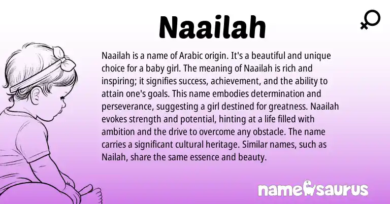 Infographic about Naailah name meaning, Naailah is a name from Arabic origin(s).
