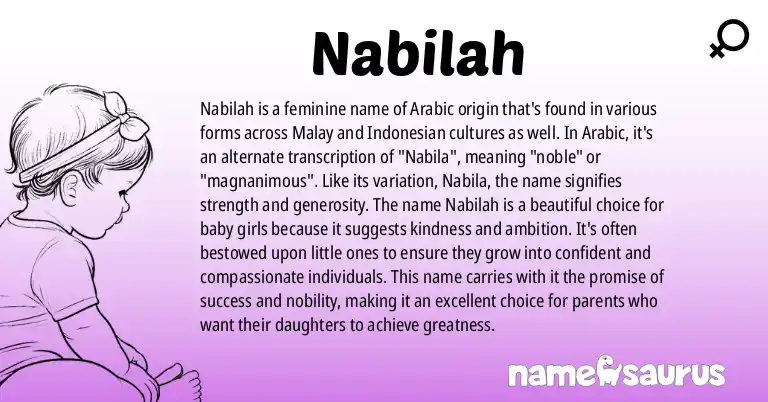 Infographic about Nabilah name meaning, Nabilah is a name from Arabic, Malay, Indonesian origin(s).