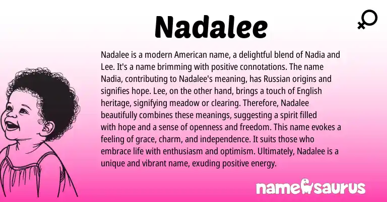 Infographic about Nadalee name meaning, Nadalee is a name from American origin(s).