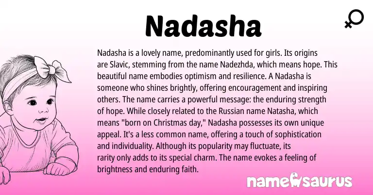Infographic about Nadasha name meaning, Nadasha is a name from Slavic, Russian origin(s).