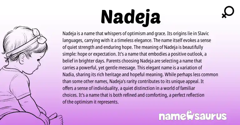 Infographic about Nadeja name meaning, Nadeja is a name from Slovak, Russian origin(s).