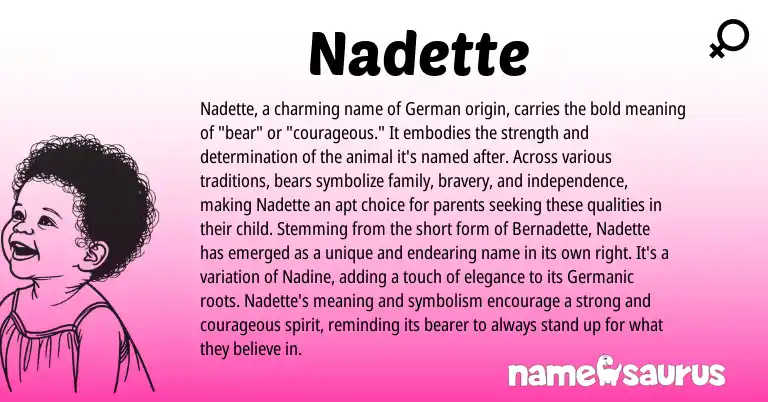 Infographic about Nadette name meaning, Nadette is a name from German, Germanic origin(s).