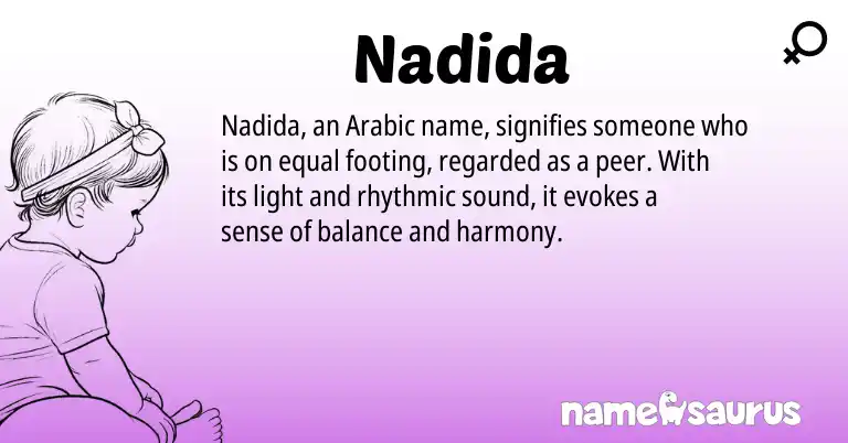 Infographic about Nadida name meaning, Nadida is a name from Arabic origin(s).