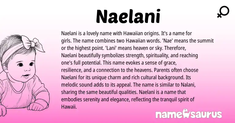 Infographic about Naelani name meaning, Naelani is a name from Hawaiian origin(s).