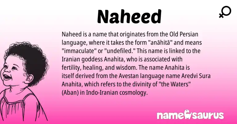 Infographic about Naheed name meaning, Naheed is a name from Iranian, Avestan, Old Persian origin(s).