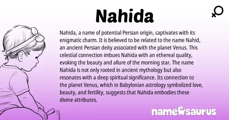 Infographic about Nahida name meaning, Nahida is a name from Babylonian, Persian origin(s).