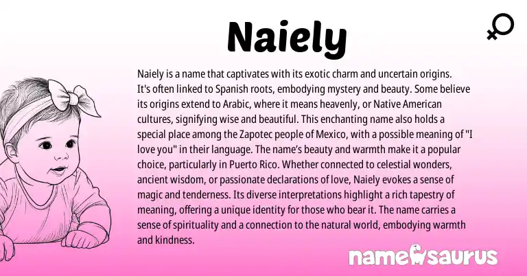 Infographic about Naiely name meaning, Naiely is a name from Spanish, Arabic, American origin(s).