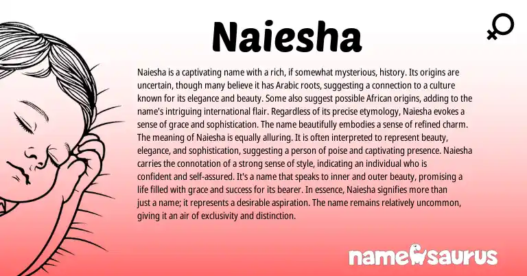 Infographic about Naiesha name meaning, Naiesha is a name from Arabic origin(s).