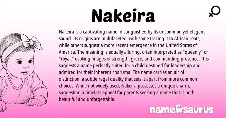 Infographic about Nakeira name meaning, Nakeira is a name from African origin(s).
