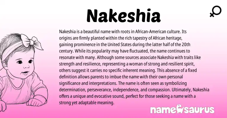 Infographic about Nakeshia name meaning, Nakeshia is a name from African origin(s).