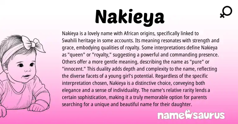 Infographic about Nakieya name meaning, Nakieya is a name from African origin(s).