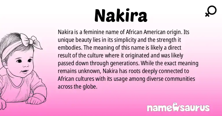 Infographic about Nakira name meaning, Nakira is a name from African American origin(s).