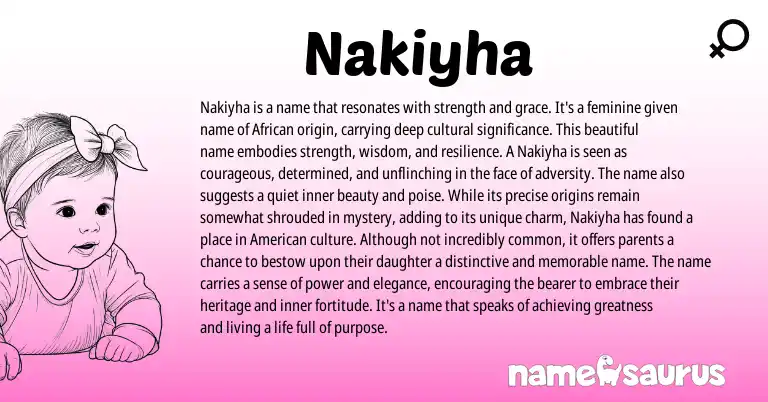 Infographic about Nakiyha name meaning, Nakiyha is a name from African origin(s).