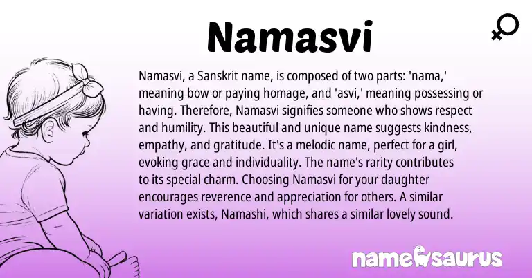 Infographic about Namasvi name meaning, Namasvi is a name from Sanskrit origin(s).