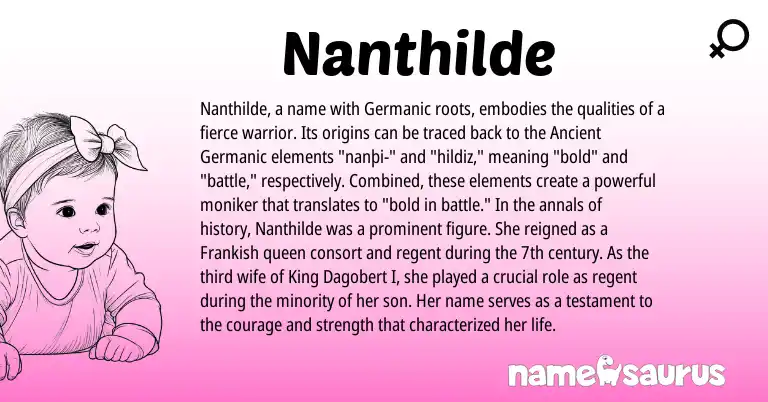 Infographic about Nanthilde name meaning, Nanthilde is a name from Frankish, Germanic, Ancient Germanic origin(s).