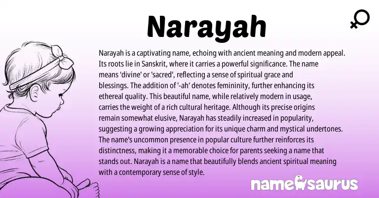Infographic about Narayah name meaning, Narayah is a name from Sanskrit origin(s).