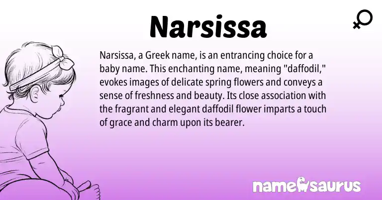 Infographic about Narsissa name meaning, Narsissa is a name from Greek origin(s).