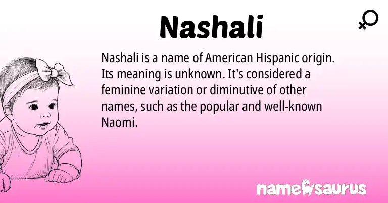 Infographic about Nashali name meaning, Nashali is a name from American (Hispanic) origin(s).