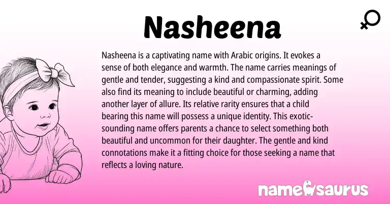 Infographic about Nasheena name meaning, Nasheena is a name from Arabic origin(s).