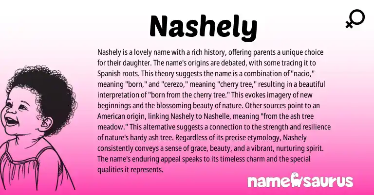 Infographic about Nashely name meaning, Nashely is a name from Spanish origin(s).