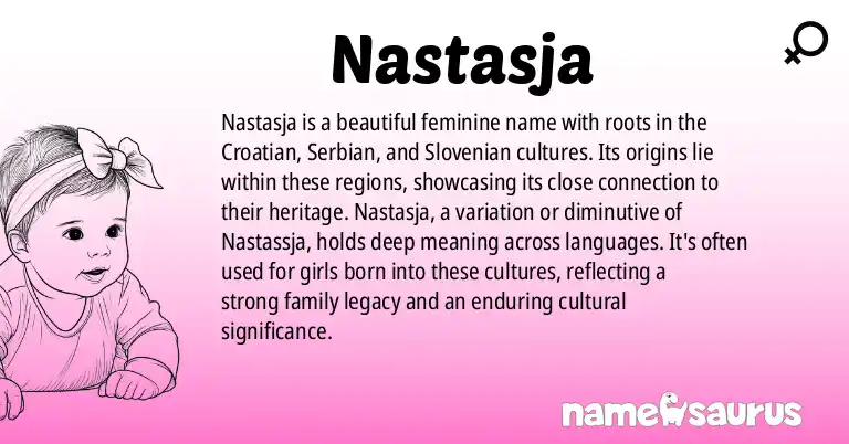 Infographic about Nastasja name meaning, Nastasja is a name from Croatian, Serbian, Slovene origin(s).