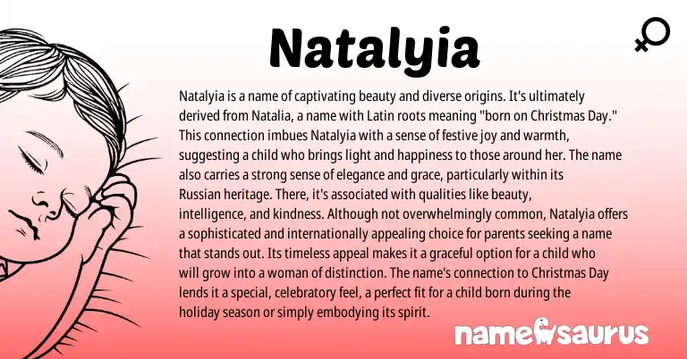 Infographic about Natalyia name meaning, Natalyia is a name from Latin origin(s).