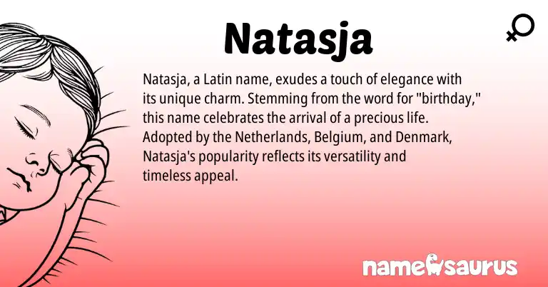 Infographic about Natasja name meaning, Natasja is a name from Netherlands, Latin origin(s).