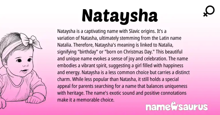 Infographic about Nataysha name meaning, Nataysha is a name from Latin, Slavic, Russian origin(s).