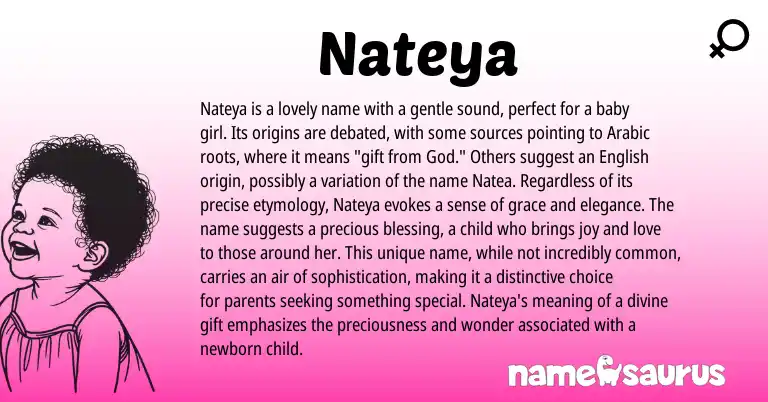 Infographic about Nateya name meaning, Nateya is a name from Arabic origin(s).