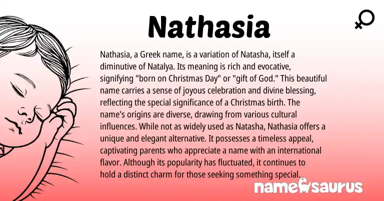 Infographic about Nathasia name meaning, Nathasia is a name from Greek origin(s).
