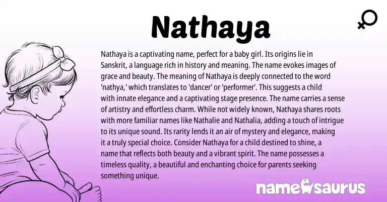 Infographic about Nathaya name meaning, Nathaya is a name from Sanskrit origin(s).