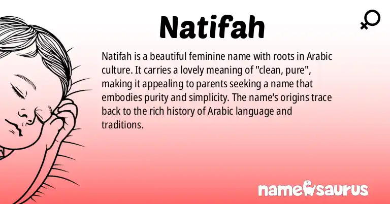 Infographic about Natifah name meaning, Natifah is a name from Arabic origin(s).