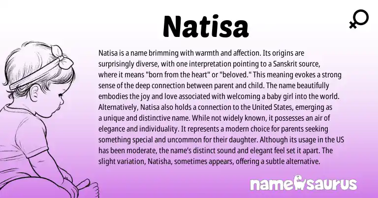 Infographic about Natisa name meaning, Natisa is a name from Sanskrit origin(s).