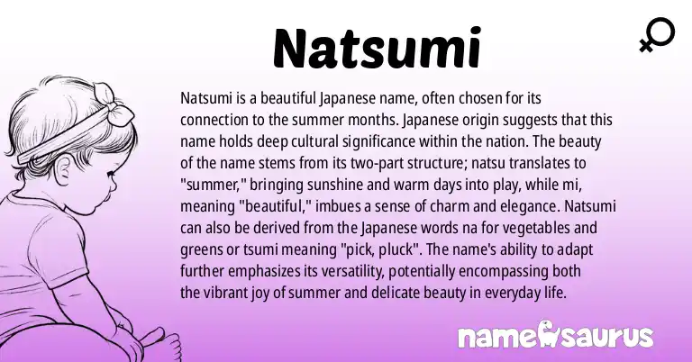 Infographic about Natsumi name meaning, Natsumi is a name from Japanese origin(s).