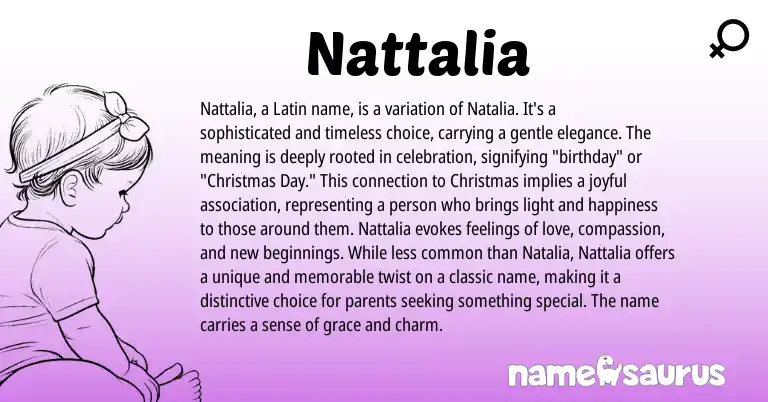 Infographic about Nattalia name meaning, Nattalia is a name from Latin origin(s).