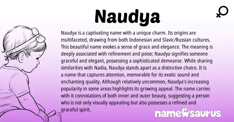 Infographic about Naudya name meaning, Naudya is a name from Indonesian origin(s).