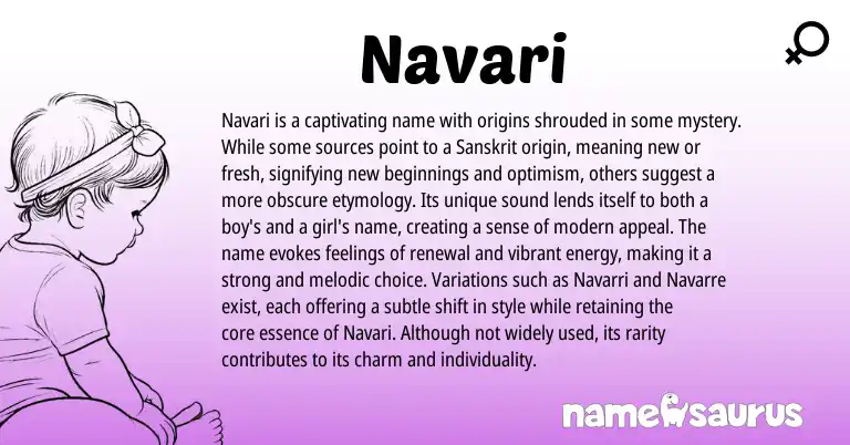 Infographic about Navari name meaning, Navari is a name from Sanskrit origin(s).