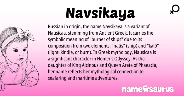Infographic about Navsikaya name meaning, Navsikaya is a name from Russian, Ancient Greek, Greek origin(s).